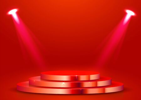 Abstract round podium illuminated with spotlight. Award ceremony concept. Stage backdrop. Vector illustrationのイラスト素材