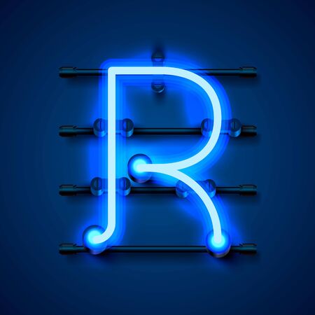 Neon font letter R, art design signboard. Vector illustrationのイラスト素材
