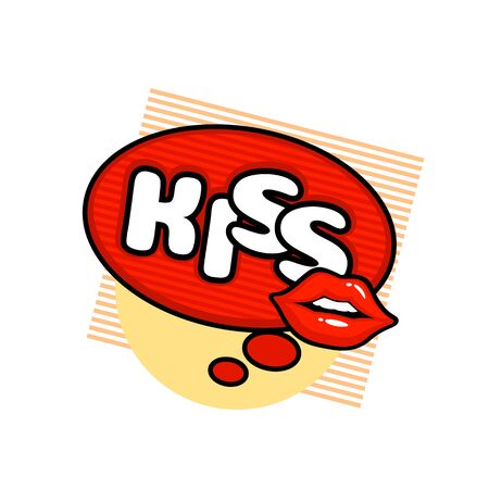 Kiss label sticker. A kiss of a message. Red lips. Vector illustrationのイラスト素材