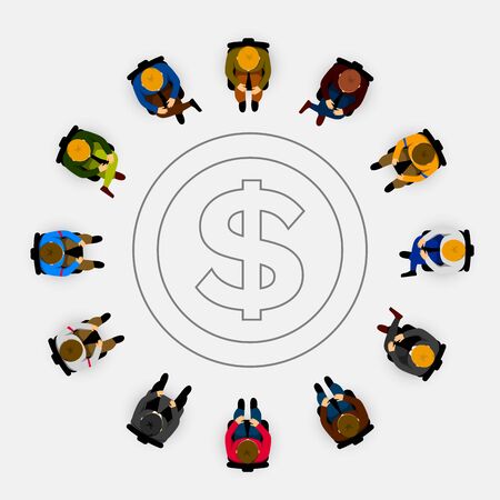 People sitting in a circle on white background. Vector illustrationのイラスト素材