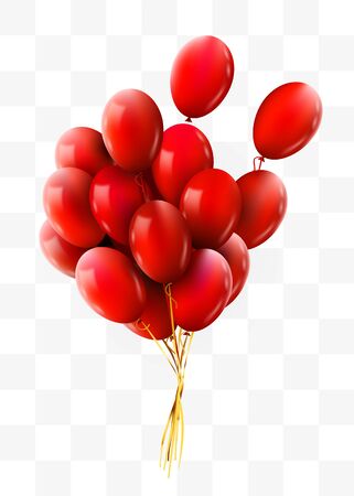 3d Realistic red Bunch of Flying Birthday Balloons. Party and Celebration concept. Vector Illustration.のイラスト素材