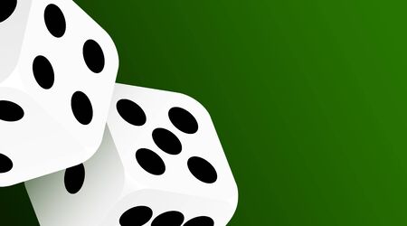 Realistic game dice icon in flight closeup isolated on green background. Casino gambling design template for app, web, infographics, advertising, mockup. Vector illustrationのイラスト素材