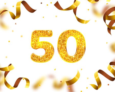 Anniversary Banner 50th, Gold Ribbon Fly. Vector illustrationのイラスト素材