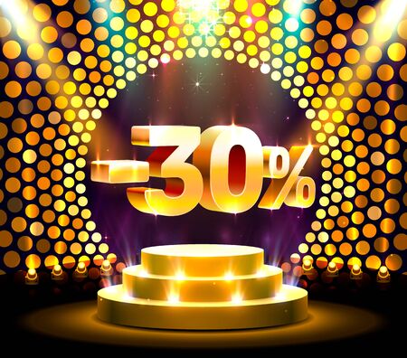 Podium action with share discount percentage 30, sale off. Vector illustrationのイラスト素材