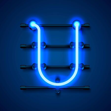Neon font letter U, art design signboard. Vector illustrationのイラスト素材