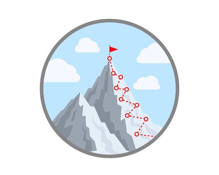 Hiking trip to the top of the mountain. Vector illustrationのイラスト素材