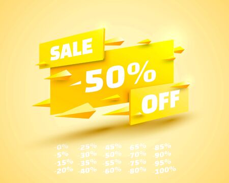 Fly banner sale off set collection, color yellow. Vector illustrationのイラスト素材
