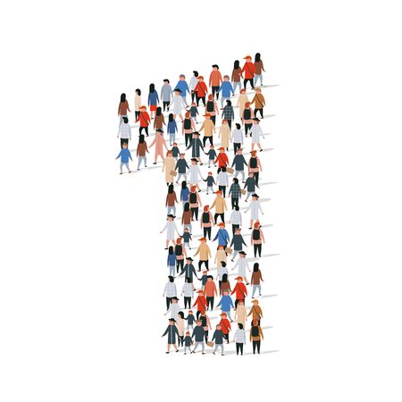Large group of people in number 1 one form. Vector illustrationのイラスト素材