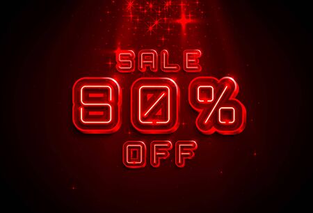 Neon frame 80 off text banner. Night Sign board. Vector illustrationのイラスト素材