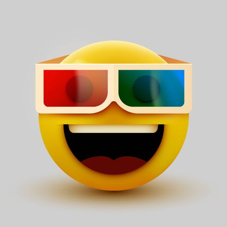 Emoji with 3d glasses, emoticon watching 3d movie, 3d rendering. Vector illustrationのイラスト素材