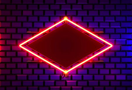 Neon frame on a brick colored wall. template design element. Vector illustrationのイラスト素材