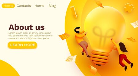 3d Business People with Big Light Bulb Idea. Innovation, Brainstorming, Creativity Concept. Website Landing page. Vector illustrationのイラスト素材