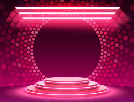 Stage podium with lighting, Stage Podium Scene with for Award Ceremony on red Background, Vector illustrationのイラスト素材