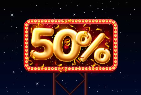 Sale 50 off balloon number on the Night Sky background. Vector illustrationのイラスト素材