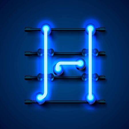 Neon font letter h, art design signboard. Vector illustrationのイラスト素材