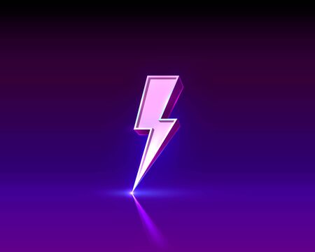 Neon sign of lightning signboard on the black background. Vector illustrationのイラスト素材