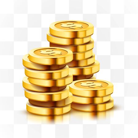 Stack of golden dollar coins isolated on transparent background. Vector illustrationのイラスト素材