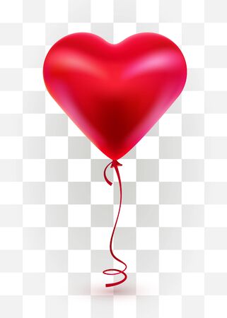 Red Valentines day balloon in form of heart on transparent background.のイラスト素材