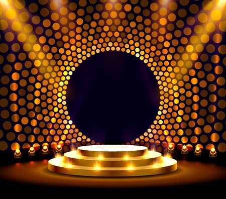 Stage podium with lighting, Stage Podium Scene with for Award Ceremony on golden Background.のイラスト素材