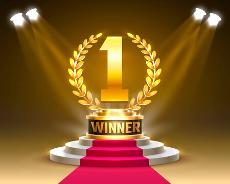 Winner 1 best podium award sign, golden object.のイラスト素材