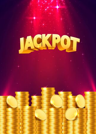 Jackpot in the form of gold coins. Isolated on red background. Vector illustrationのイラスト素材