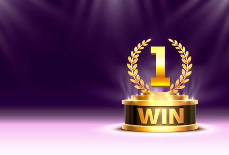 Stage Cup with lighting, Stage Podium Scene with for Award Ceremony on Night Background. Vector illustrationのイラスト素材