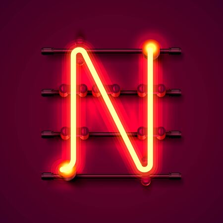Neon font letter N, art design signboard.のイラスト素材