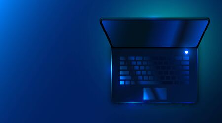 Modern futuristic laptop on dark blue background. Technology concept. Vector illustrationのイラスト素材