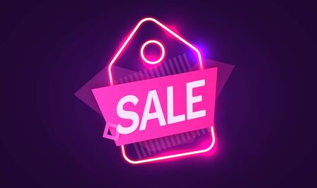 Neon sign, the word Sale on dark background. Discount Background for your design, greeting card, banner.のイラスト素材