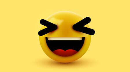 3D smiling ball sign Emoticon Icon Design for Social Network. Grinning emoticon. Emoji, smiley concept.のイラスト素材