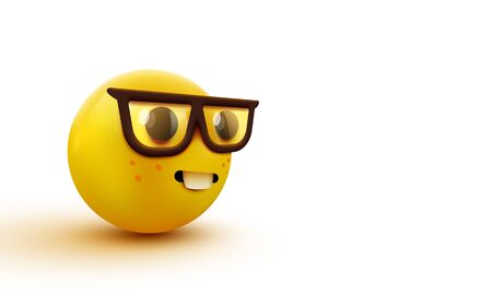 Nerd face emoji, clever emoticon with glasses. Geek or student.のイラスト素材