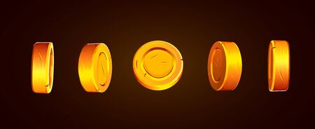 3d gold isolated coins set. Different positions. Flying gold coins, golden rain background. Jackpot or success concept.のイラスト素材