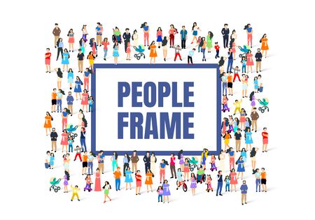 A group of people walk and relax with their family, happy people frame. Vector illustrationのイラスト素材