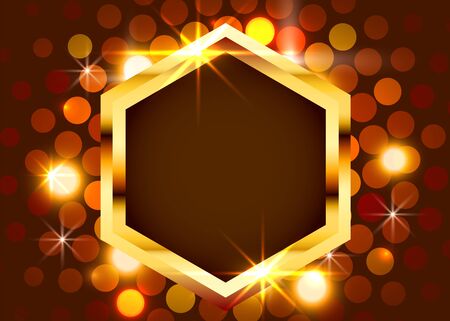 Gold shiny vintage border on bright background. Golden luxury realistic frame. Vector illustrationのイラスト素材