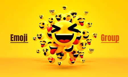 Emoji group yellow winking face. Funny cartoon emoticon icon. 3D illustration for chat or message. Vector illustrationのイラスト素材
