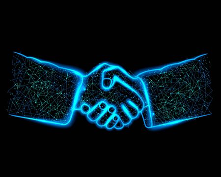 Handshake polygon mesh, teamwork people businessman. Vector illustrationのイラスト素材