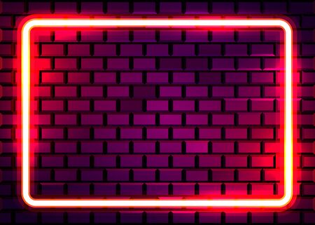 Neon lamp frame on brick wall background. Las Vegas concept. Vector illustration.のイラスト素材