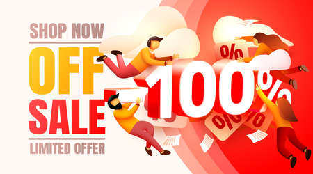 Shop now off sale, 100 interest discount, limited offer. Vector illustration