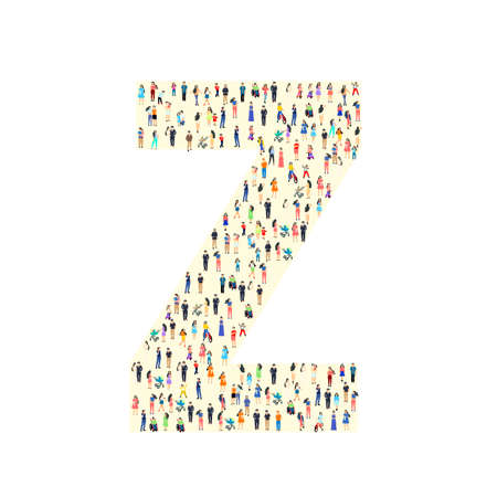 Large group of people in letter Z form. People font. Clean vector font. Vectorのイラスト素材