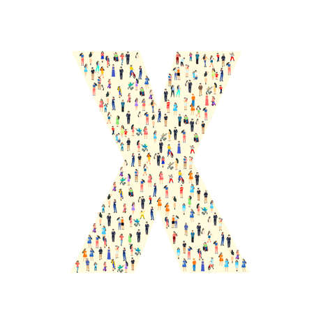 Large group of people in letter X form. People font. Clean vector font. Vectorのイラスト素材