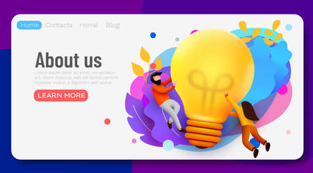 3d Business People with Big Light Bulb Idea. Innovation, Brainstorming, Creativity Concept. Website...