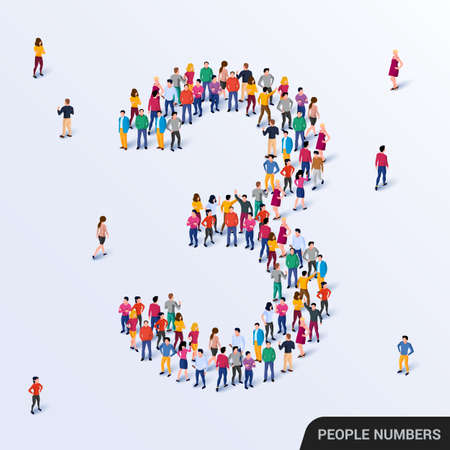 Large group of people in number 3 three formのイラスト素材