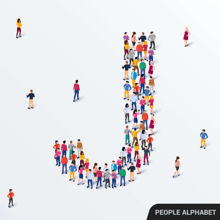 Large group of people in letter J form. Human alphabet.のイラスト素材