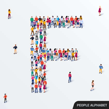 Large group of people in letter F form. Human alphabet.のイラスト素材