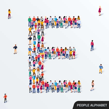 Large group of people in letter E form. Human alphabet.のイラスト素材
