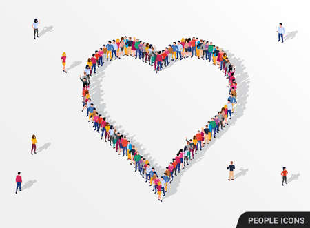 Large group of people in the heart sign shape.のイラスト素材