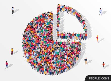People crowd in form of pie chart composed of people. Statistic concept.のイラスト素材