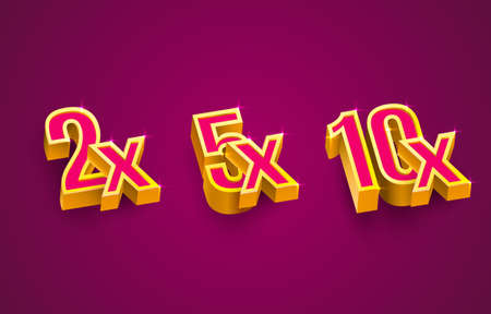 Bonus 2x, 5x, 10x prize winner, big jackpot game, casino sign set. Vector