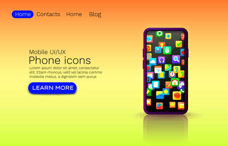 Phone icons application, device screen, web site. Vectorのイラスト素材