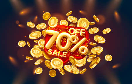 Sale 70 off ballon number on the red background.のイラスト素材